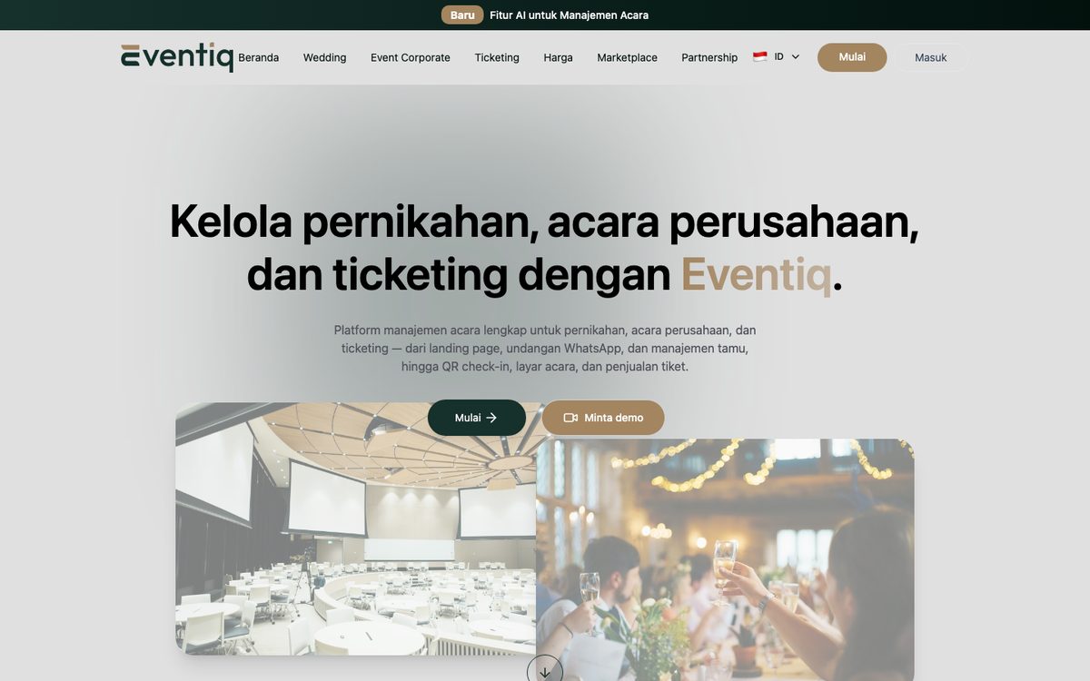 Eventiq — Undangan WhatsApp, manajemen tamu, check-in QR, dan tiket.