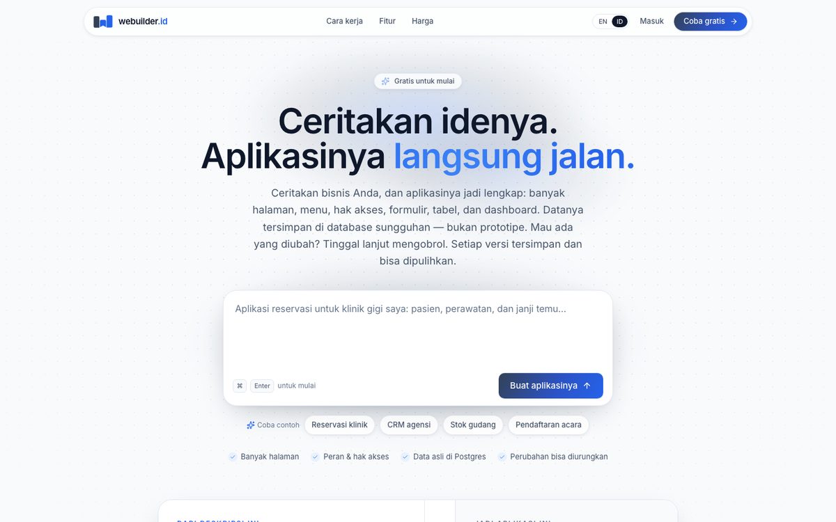 Webuilder — Buat aplikasi bisnis cukup dengan menjelaskan kebutuhan Anda.